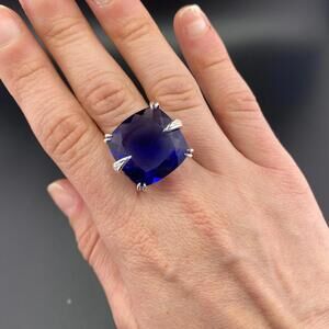 Reconstituted Sapphire Silver Plated Ring